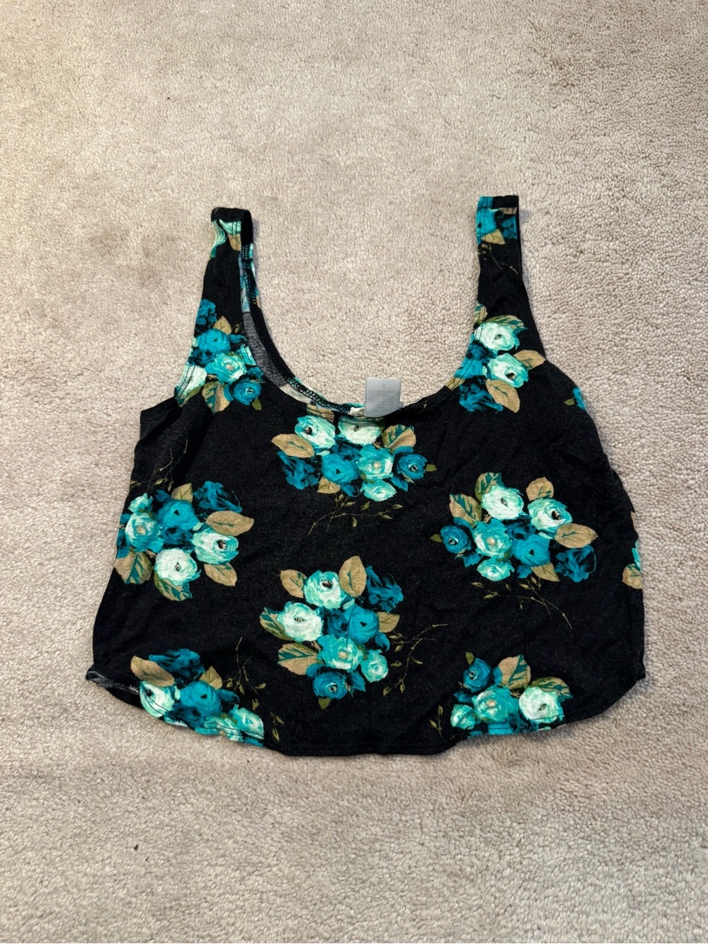 Kirra Black Tank Top with Teal Floral Print